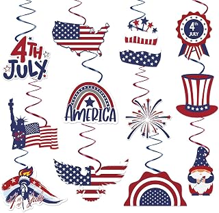 4th of July Decorations,Kaluofan 24 PCS 4th of July Decorations Outdoor,Independence Day Patriotic Hanging Swirls Decorations for Veterans Labor Presidents Flag Memorial Day Party Suppiles Favors