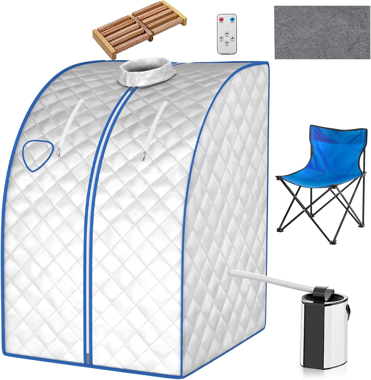 HOMASIS Portable Steam Sauna Home Sauna with Steam Generator 3 L Mini Sauna for Home with Remote Control 9 Temperature Levels & Timer Mobile Sauna Tent with Folding Chair & Foot Massager Silver
