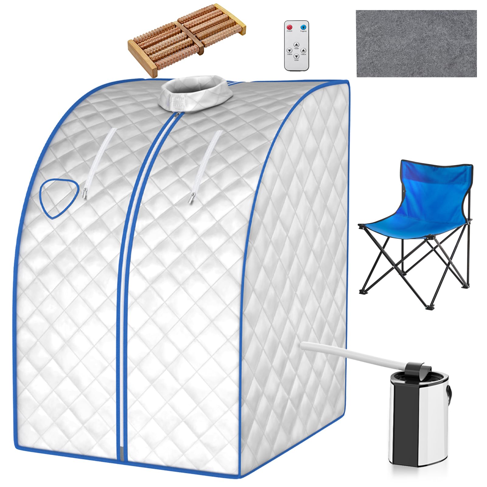 HOMASIS 3L Sauna de Vapor Portátil con Silla Plegable, 1000W Tienda de Sauna con Temperatura y Temporizador Ajustables, Spa Personal para Casa con Mando a Distancia,78 x 87 x 100 cm (Plateado)
