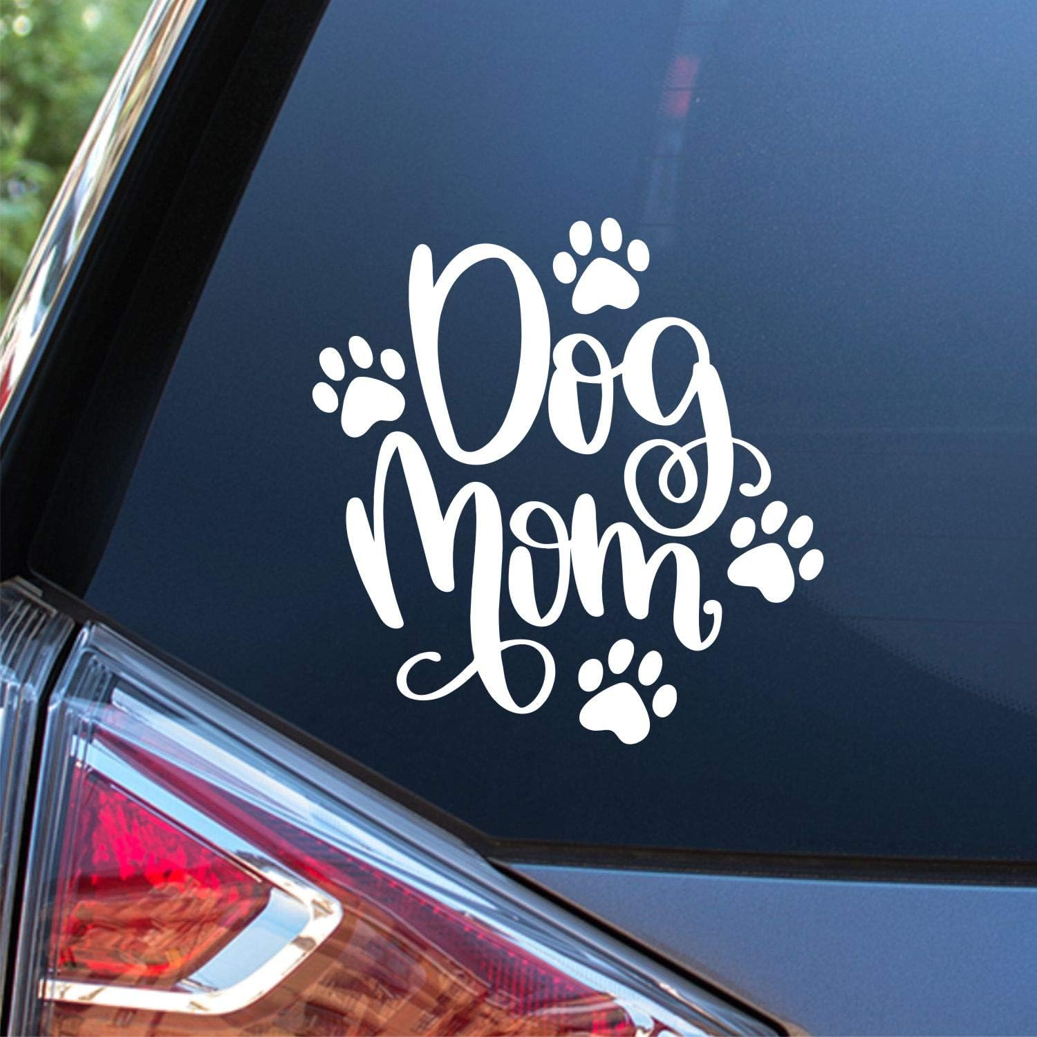 Sunset Graphics & Decals Dog Mom Decal Vinyl Car Sticker | Cars Trucks Vans Walls Laptop | White | 5.5 x 5.5 inches | SGD000004