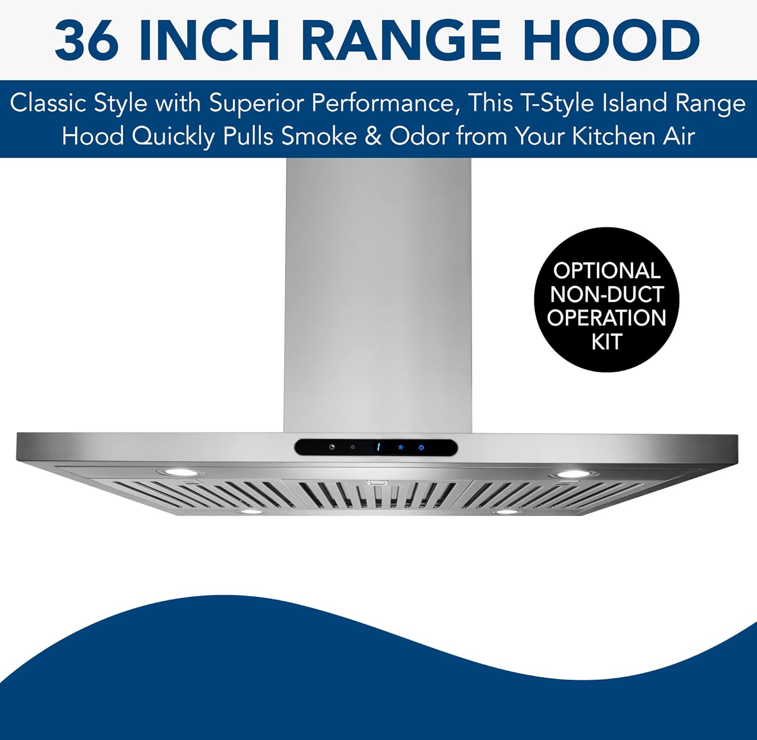 Broan 36" Stainless Steel Convertible Island Range Hood with LED Lighting