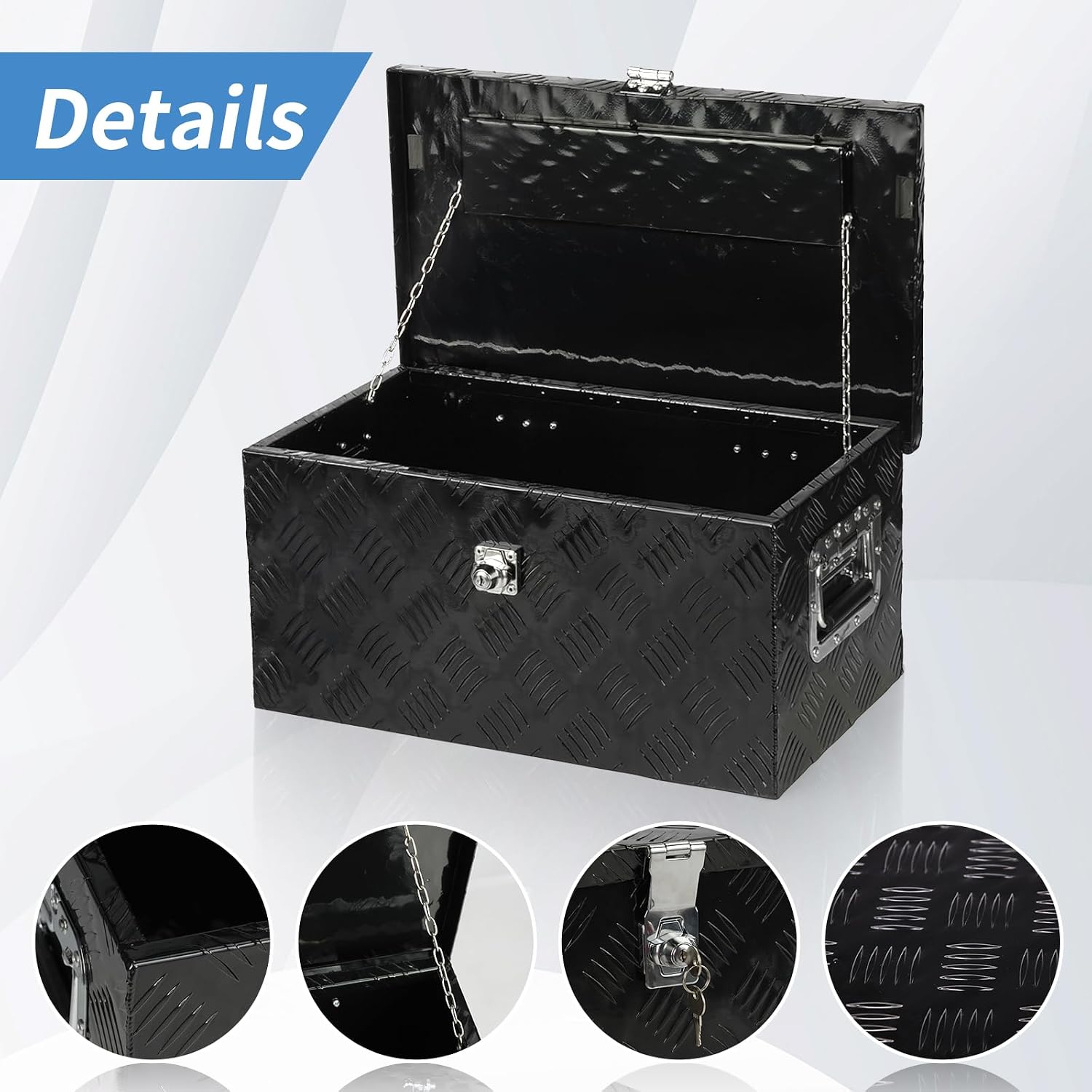 30" Black Aluminum Camper Tool Box W/Lock Pickup Truck Bed ATV Trailer Storage