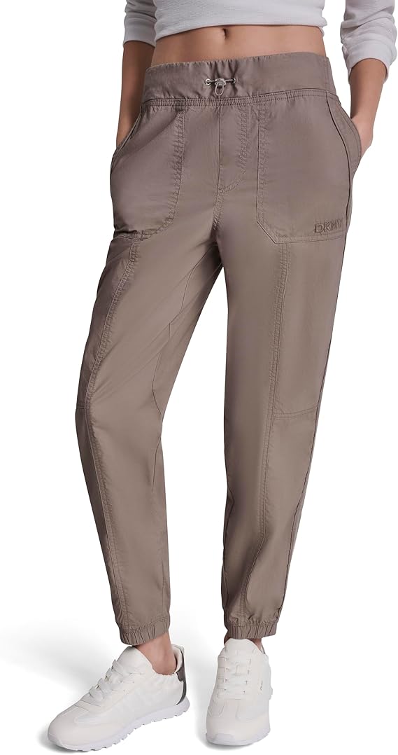 DKNY Womens High Rise Bungee Waist Seamed Jogger with Pockets