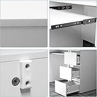 Vista 6 de Escritorio blanco con cajones, escritorio de computadora para dormitorio, mesa de oficina en casa con almacenamiento, escritorios de madera de 47