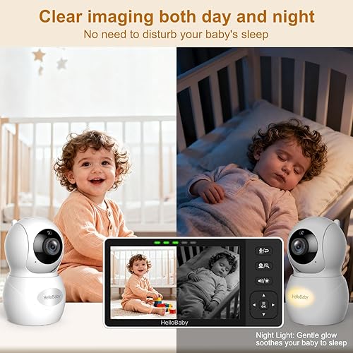 Miniatura 6 de HelloBaby Monitor de bebé de video HD de 5.5 pulgadas con cámara de 1080P, sin WiFi, seguridad a prueba de hackeos y rango de 1000 pies, panorámica