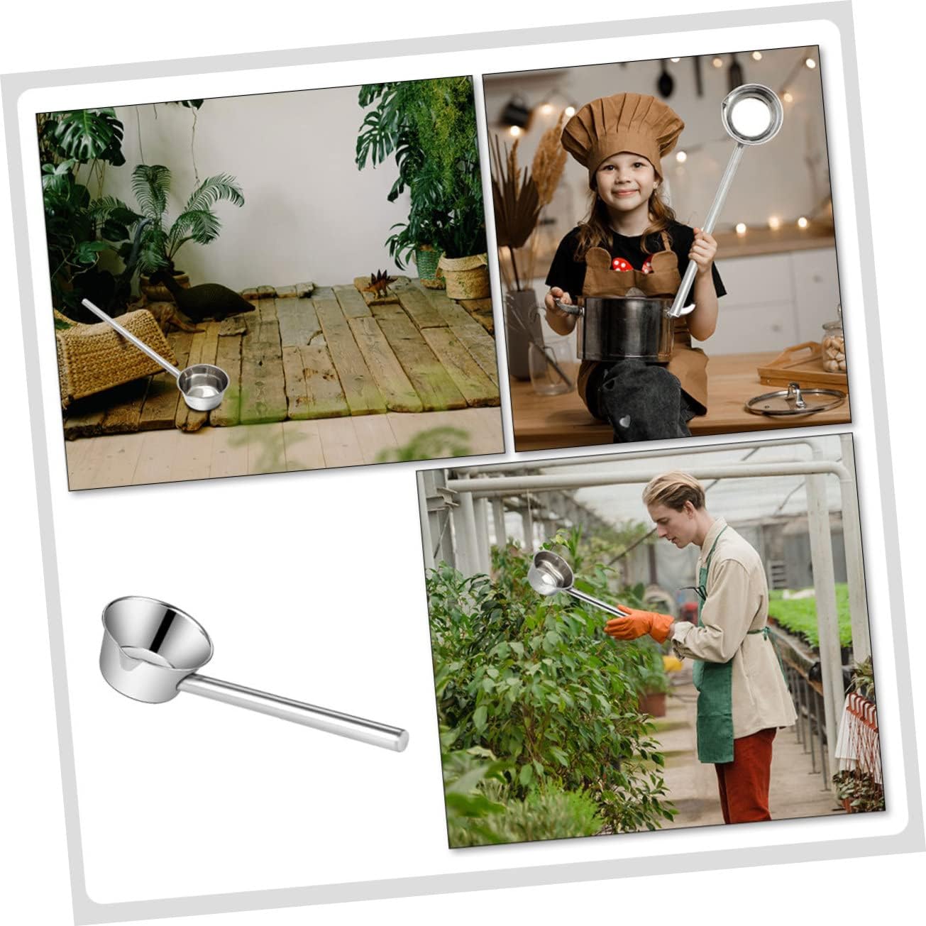 Garneck Stainless Water Spoon Long Handle Kitchen Gadgets for Soup Ladle and Garden Watering Sturdy and Easy to Hold