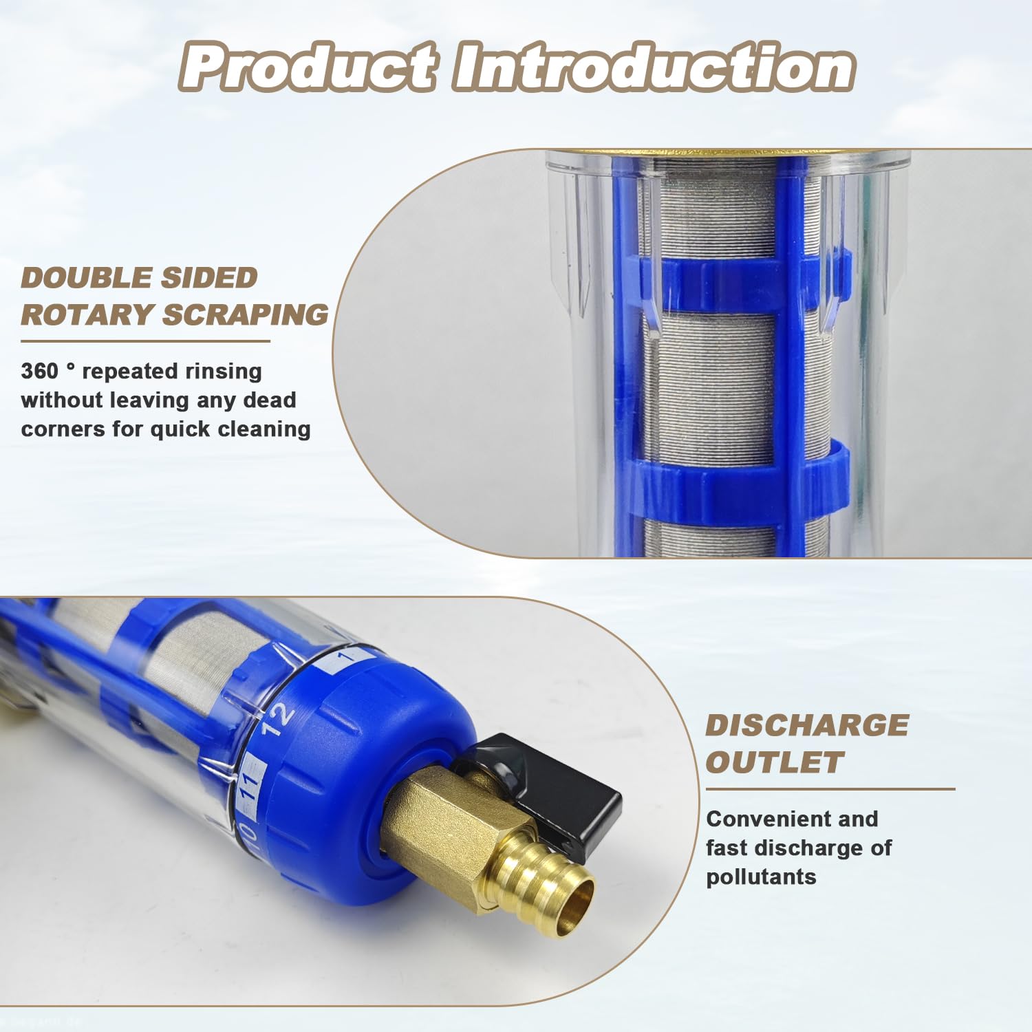 Filtro de Agua Retrolavado, Filtro Agua Reutilizable, Water Filter de Sedimentos Giratorio, Filtros de Agua del Grifo para Filtro de Sedimentos de Manguera de Agua de Pozo (Rosca Macho de 3/4") (Azul)