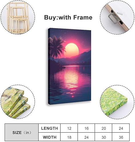 Miniatura 2 de ZMLIS Vaporwave Neon Retro City Print  Synthwave 80s Aesthetic Wall Decor  Futuristic Palm Trees Digital Poster Poster for Room Aesthetics Canvas