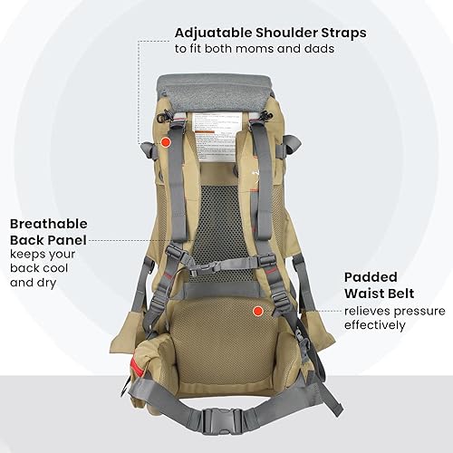 Vista 4 de WIPHA Mochila portabebés ligera, ajustable y ergonómica, con sombrilla, bolsillo aislado, cómoda para niños pequeños y padres (arena)