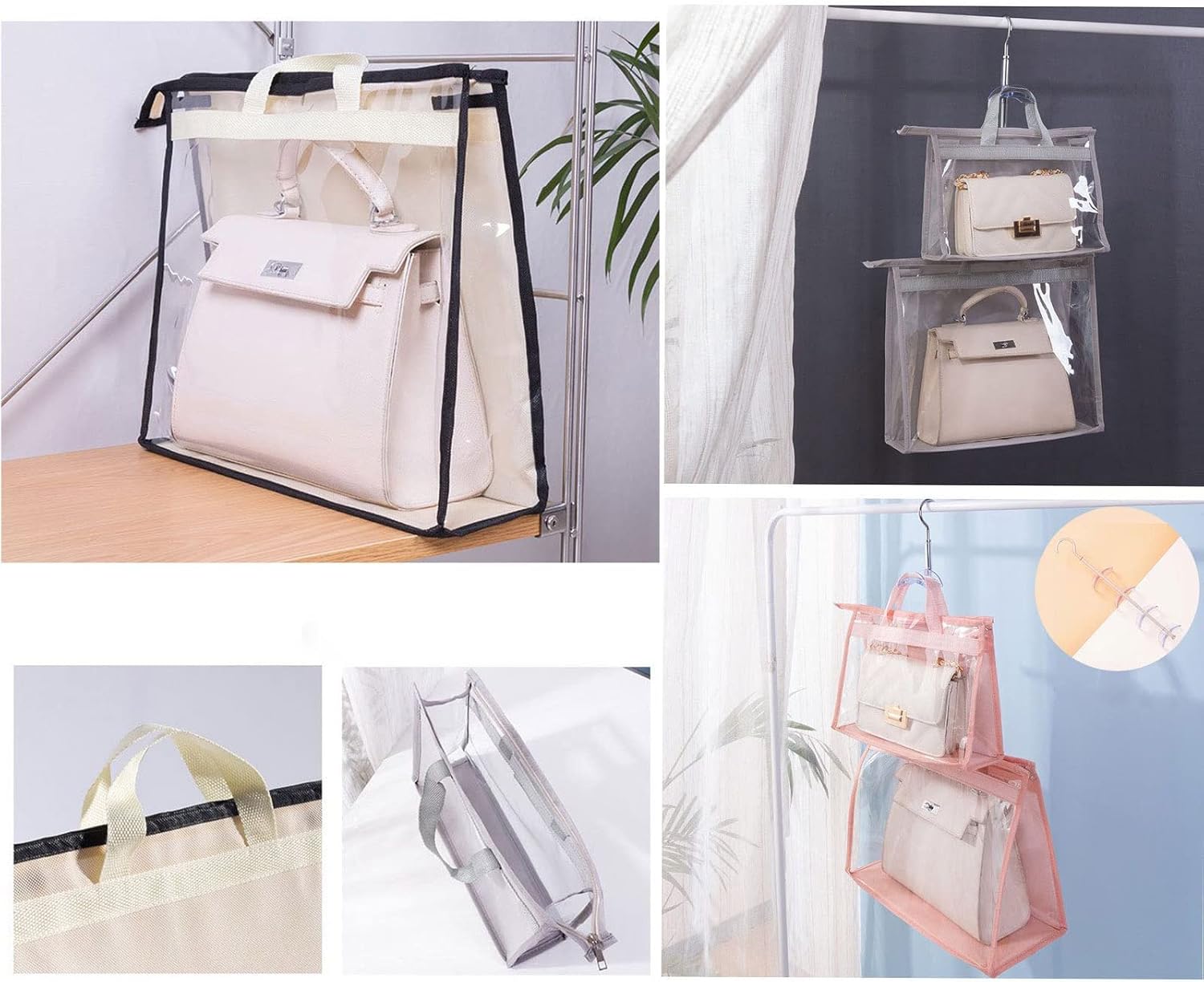 Dust Bags for Handbags - Handbag Storage Organizer Dust Bags for Moisture Proof Dust Cover with Zipper and Handle (Brown-XL) - Image 6