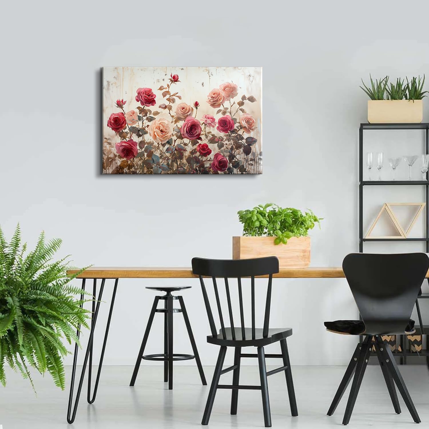 Large Pink Wall Decor for Bedroom Wall Art Retro Rose Flower Canvas Pictures for Living Room Decor Rustic Blossom Roses Floral Painting Modern Farmhouse Artwork for Bathroom Home Decoration 24x36"