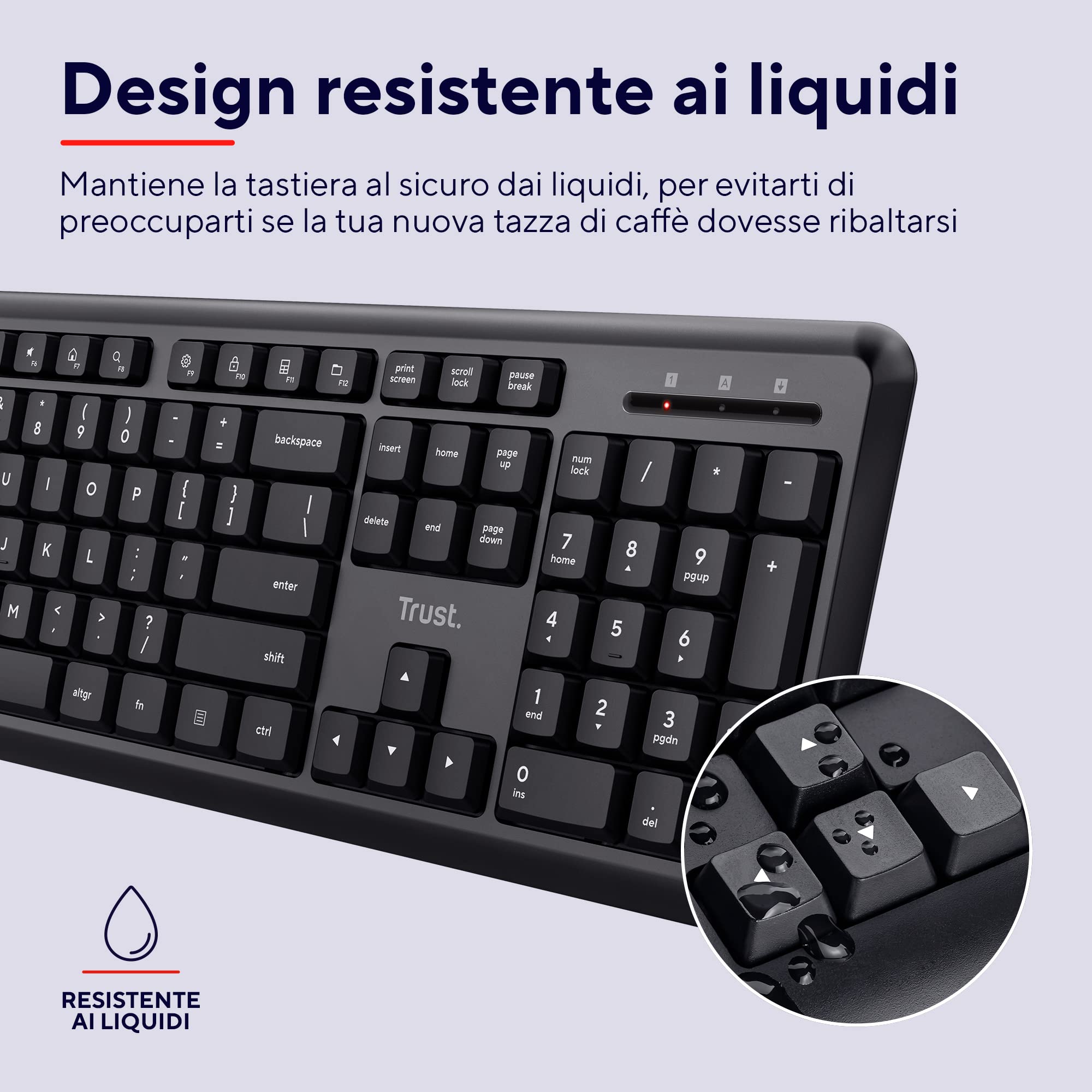 Trust Ymo Set Tastiera e Mouse Wireless, Layout Italiano QWERTY, per PC/Laptop/Notebook, Mac/Windows, Tasti Silenziosi, Senza Fili, 13 Tasti Funzione, Unico Ricevitore USB, Ergonomico, Nero