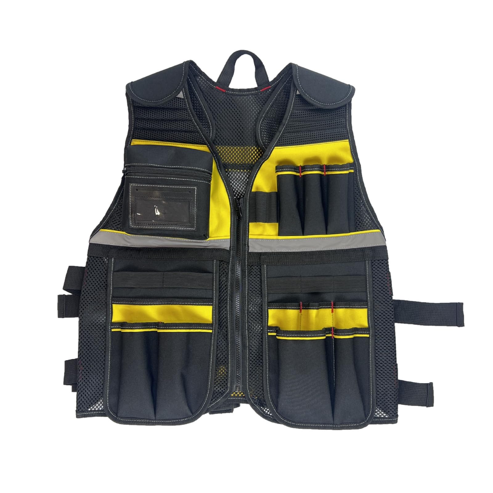 Chaleco Trabajo con Bolsillos Cómodo | Acolchado, Chaleco para Herramientas Tela Oxford, Ajustable, construcción, Almacenes, Electricistas, Carpinteros, Negro Amarillo