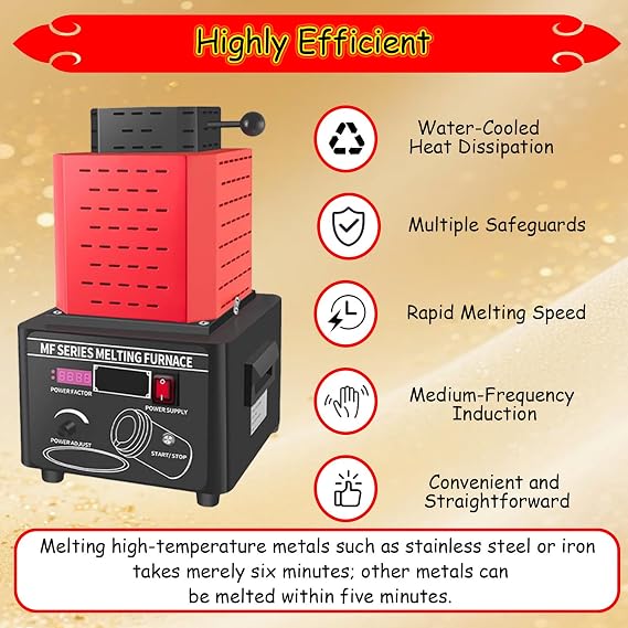 1600C /2912F Digital Melting Furnace Machine,Medium Frequency Induction Metal Smelting Machine, with Graphite Crucible,for Industry Black-3KG