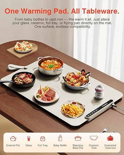 Miniatura 4 de Tapete Calentador para Alimentos, iTRUSOU Bandeja Calentadora Eléctrica Calor Continuo 99H, 7 Configuraciones de Temperatura, Calentamiento Color