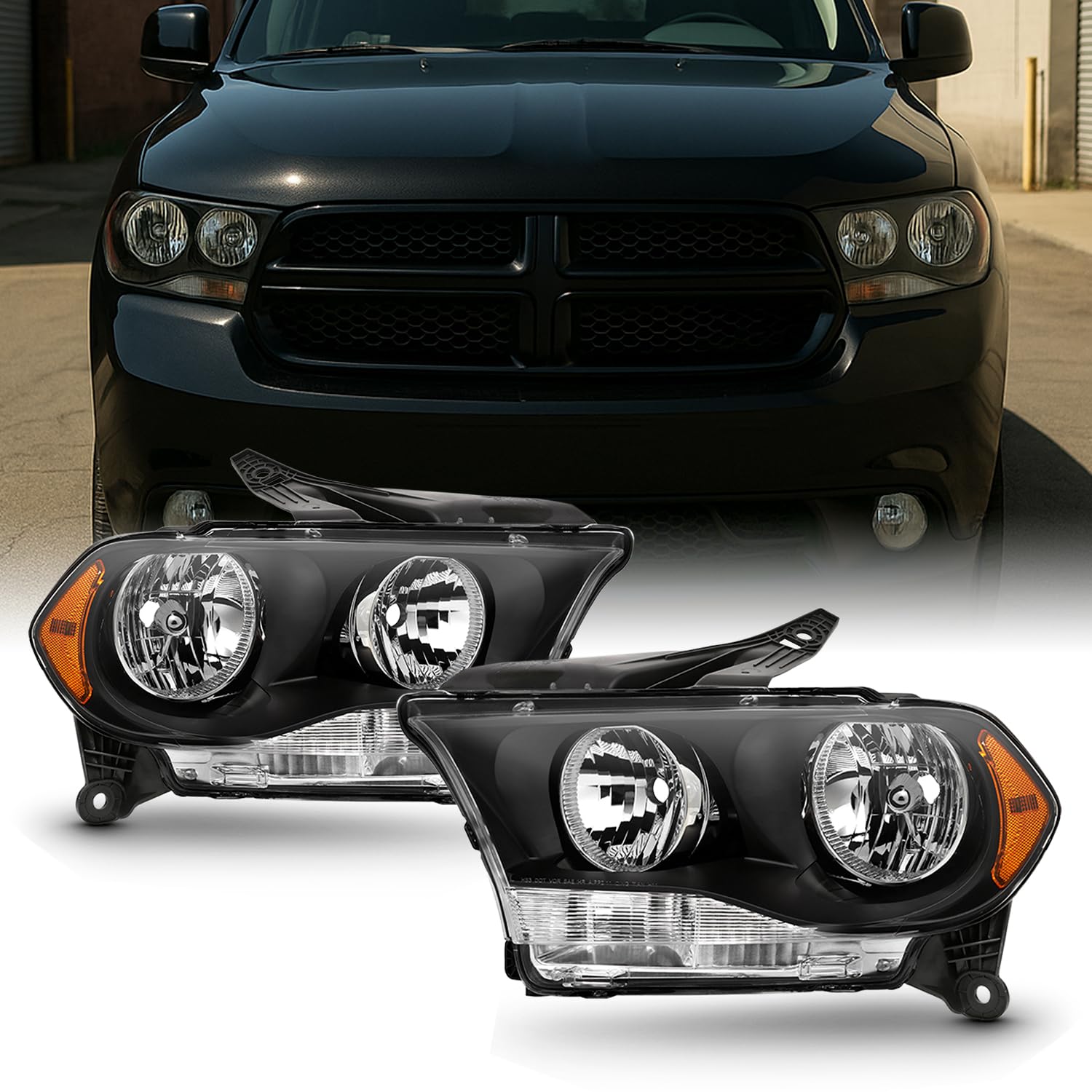 AKKON Black Headlights for 2011-2013 Dodge Durango