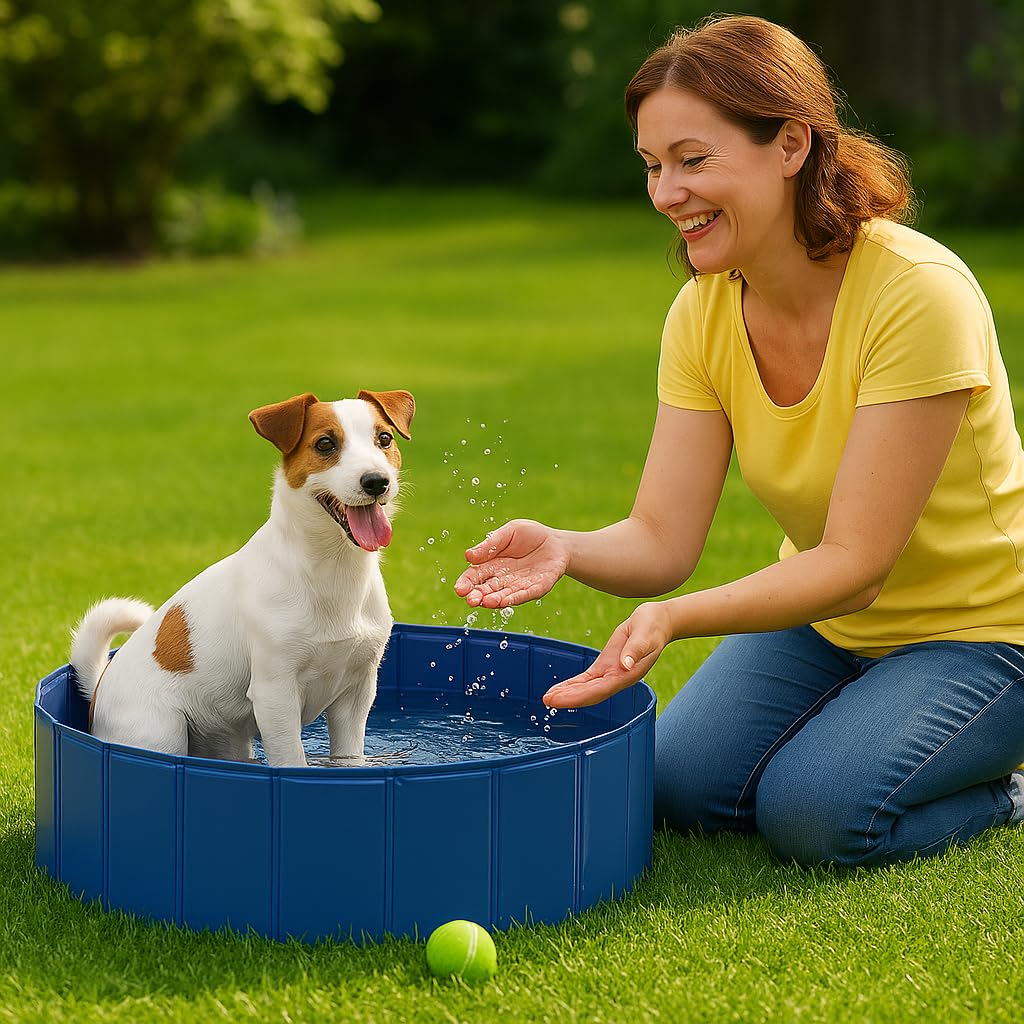 Piscina para Perros Grandes y Pequeños 80x20cm - Desmontable Rígida con Baño para Mascotas - Refrescar en el Verano