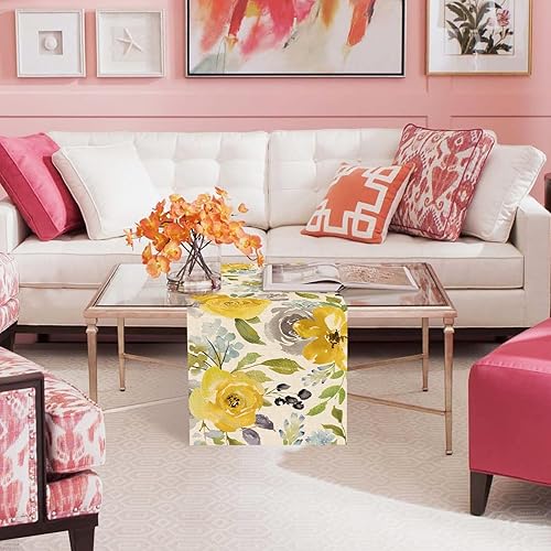 Miniatura 10 de Seliem Camino de mesa de flores florales amarillas de primavera decoración de mesa de cocina comedor arpillera de verano de temporada decoración del