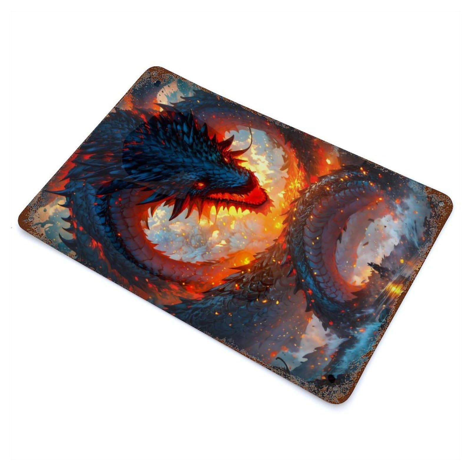Rust Effect Chinese Dragon Fantasy Retro Metal Sign 11.8"x7.9", Farmhouse Wall Decor for Living Room, Hallway And Home Decor