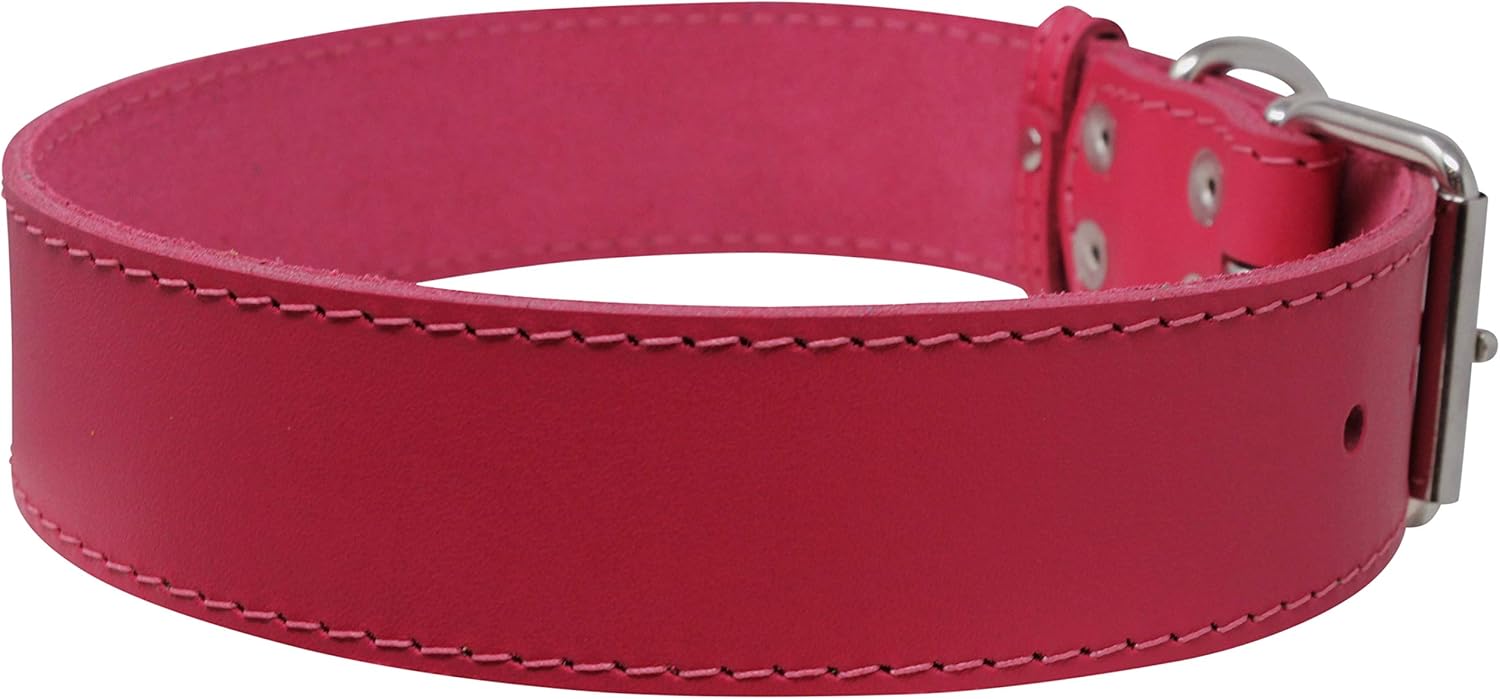 Genuine Leather Dog Collar Pink 7 Sizes (19"-22.5" Neck; 1.5 Wide)
