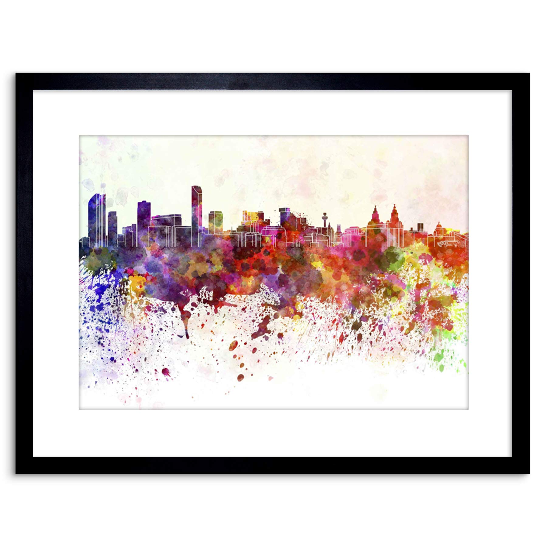 Wee Blue Coo Painting Cityscape Liverpool Skyline Paint Splash Framed Wall Art Print