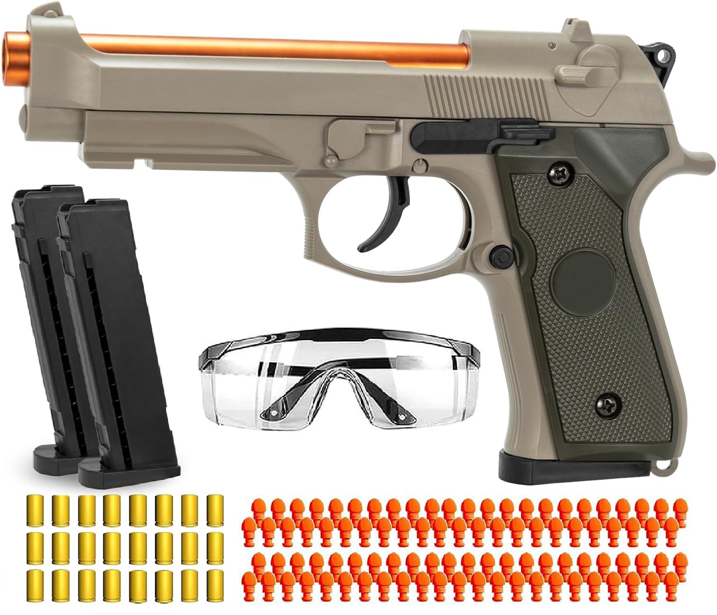 Moonmen Soft Bullet Toy Guns for Boys, Automatic Reloading Shell Ejecting Toy Gun with 120 Bullets and 2 Magazines, Education Model Toy Gun Pistol Shooting Game for Kids (Beretta M9A3 Khaki)Moonmen Soft Bullet Toy Guns for Boys, Automatic…