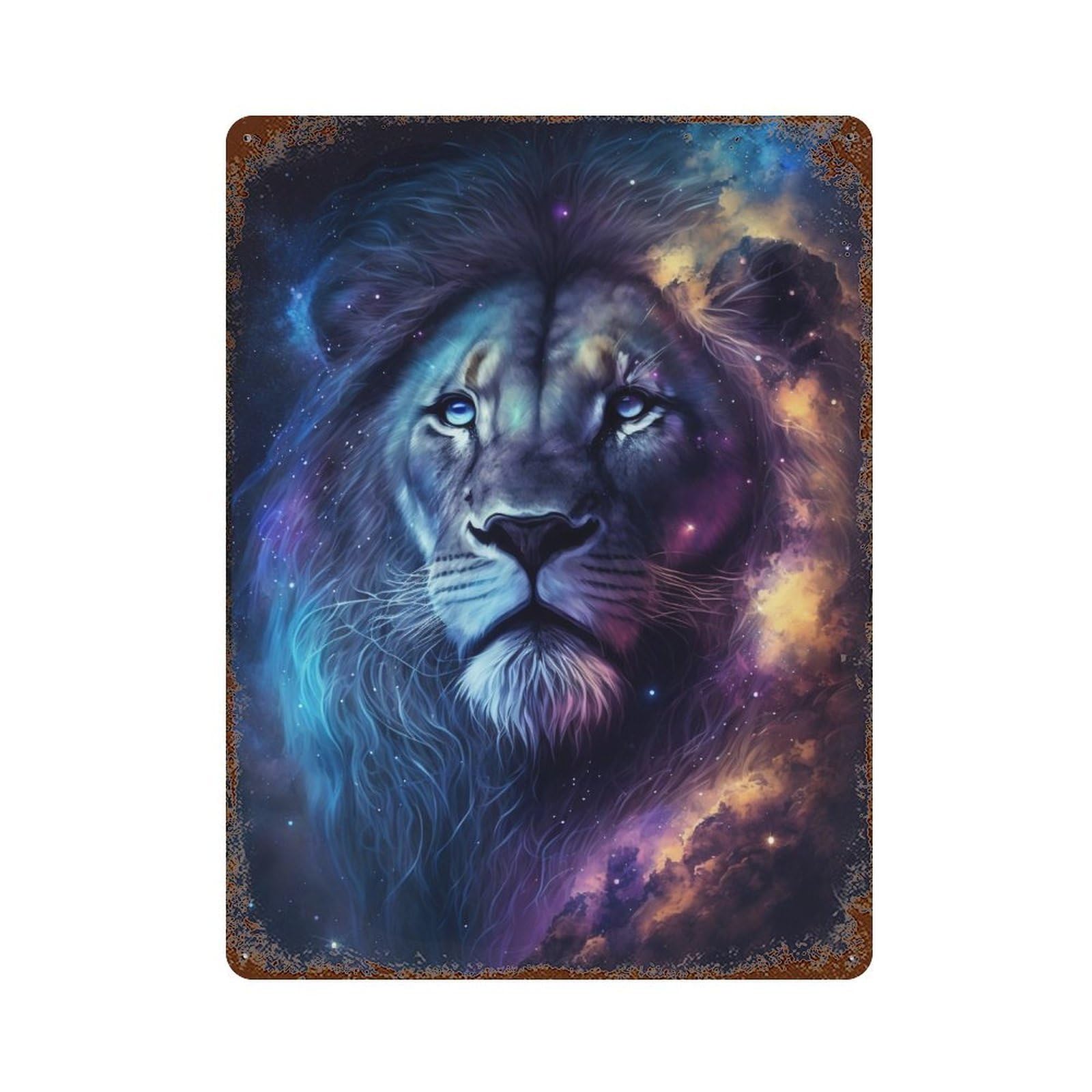 Retro Metal Sign with Cosmic Lion Portrait Artwork Design 15.7"x11.8", for Shed, Workshop And Garage Wall Decor, Old School Wall Decor