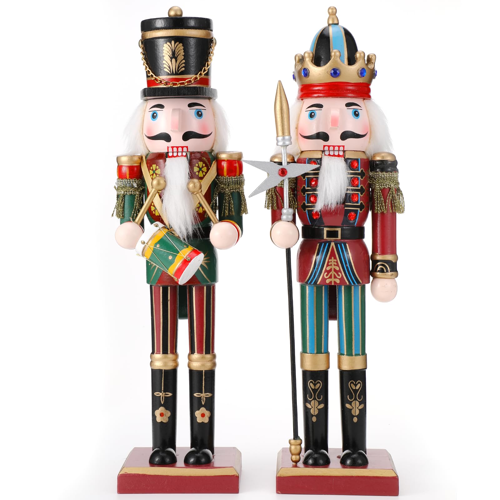 Auniq 2 Piezas Modelo de Soldado Cascanueces de Madera, 30cm Marioneta de Navidad Decoración Navideña Figuras de Cascanueces de Navidad Adornos de Mesa Regalo para la Fiesta de Navidad en casa