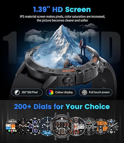 Miniatura 9 de Militray - Reloj inteligente para hombre, pantalla táctil de 1.39 pulgadas, respuestahaz llamadas con 100 modos deportivos, IP68 impermeable,