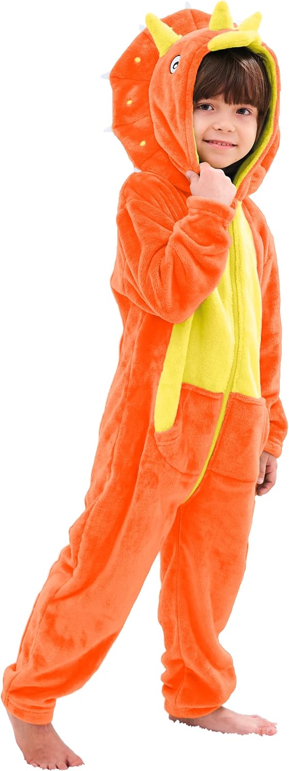 LOLANTA Boys' Girls' Bodysuits Costume Fleece Dinosaur Jumpsuit One-Piece Kids Holiday Halloween Birthday Gift