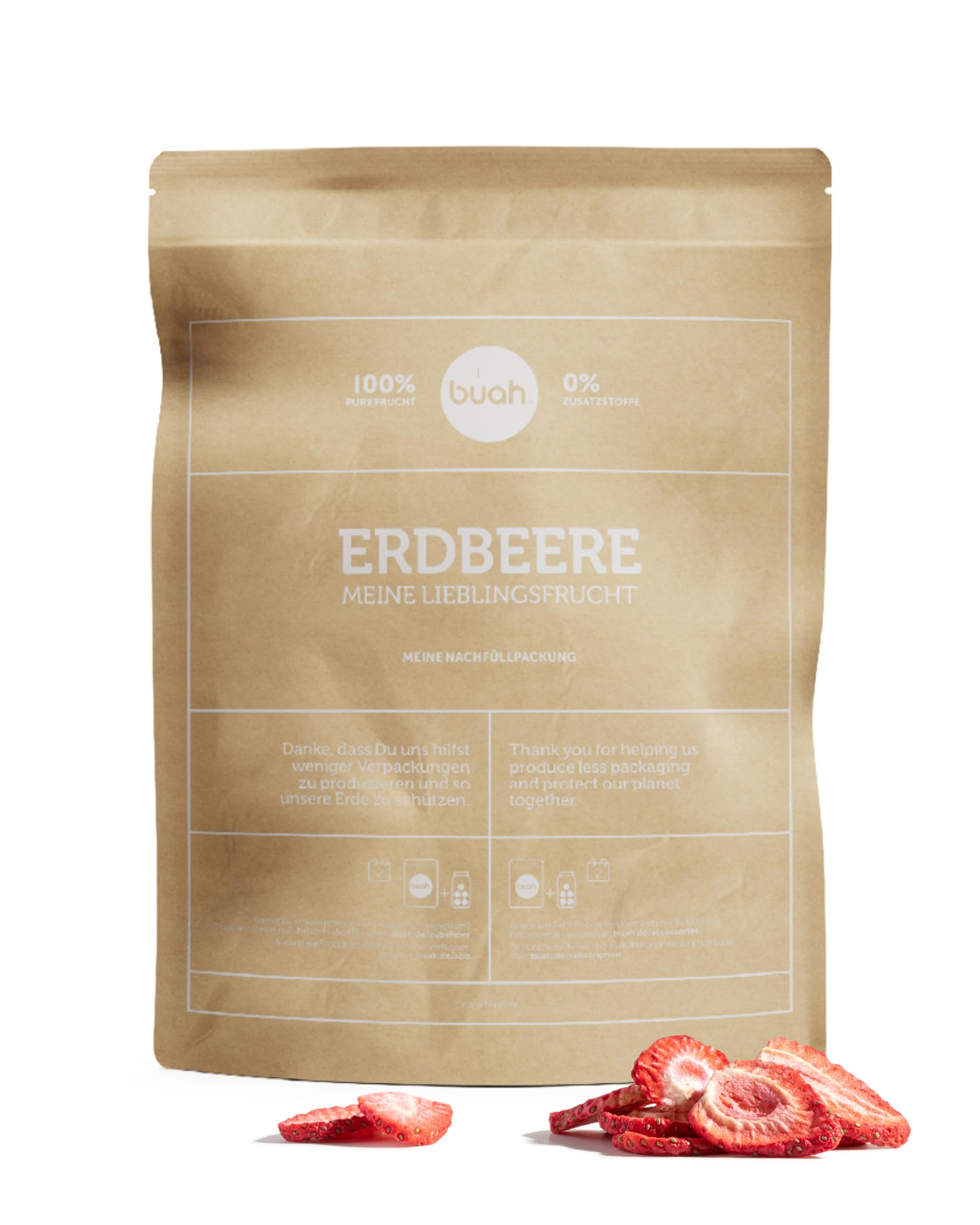 BUAH® Gefriergetrocknete Erdbeeren | Erdbeer Chips Als Snack Oder Für Smoothies | Idealer Süßigkeiten Ersatz | Vegan & ohne Zuckerzusatz | Vorteilspack 179 g