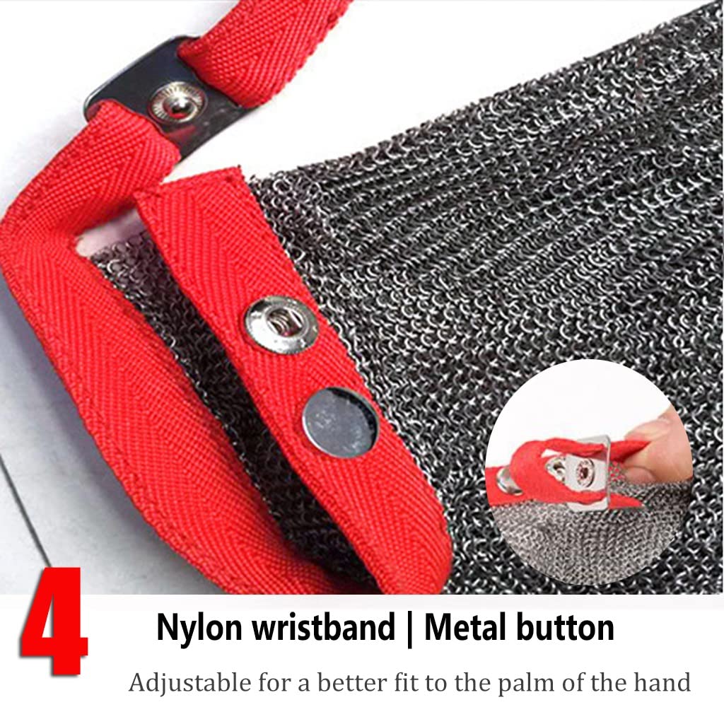 Guantes de Trabajo Anticorte Guantes anticorte de cota de malla de Metal, guantes de trabajo de seguridad for cortar carne, muñequera ajustable (Size : A pack of one/XXL)