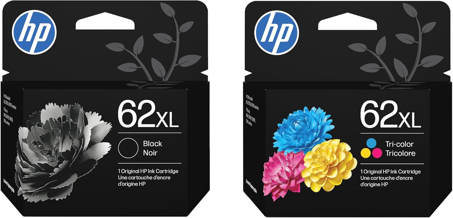 HP 62XL Black and 62XL Tri-Color Ink Cartridge 2 pack for Printers | Works with DeskJet 1000, 1010, 1050, 1510, 2050, 2510, 2540, 3000, 3050, 3510; Envy 4500, 5530; OfficeJet 2620, 4630