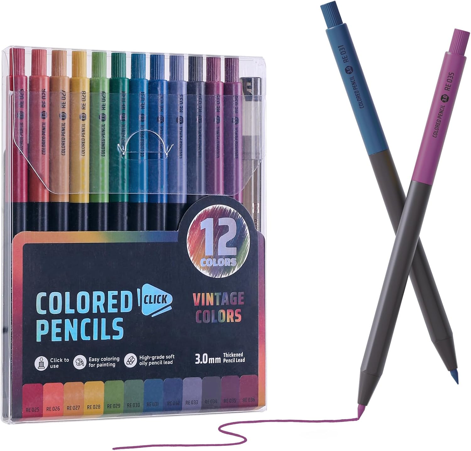 12 Color Mechanical Colored Pencils 3.0mm Lead,1 Sharpener Included, Stylish Barrel Design for Drawing, Sketching, Journaling Coloring Books,Vintage Colors