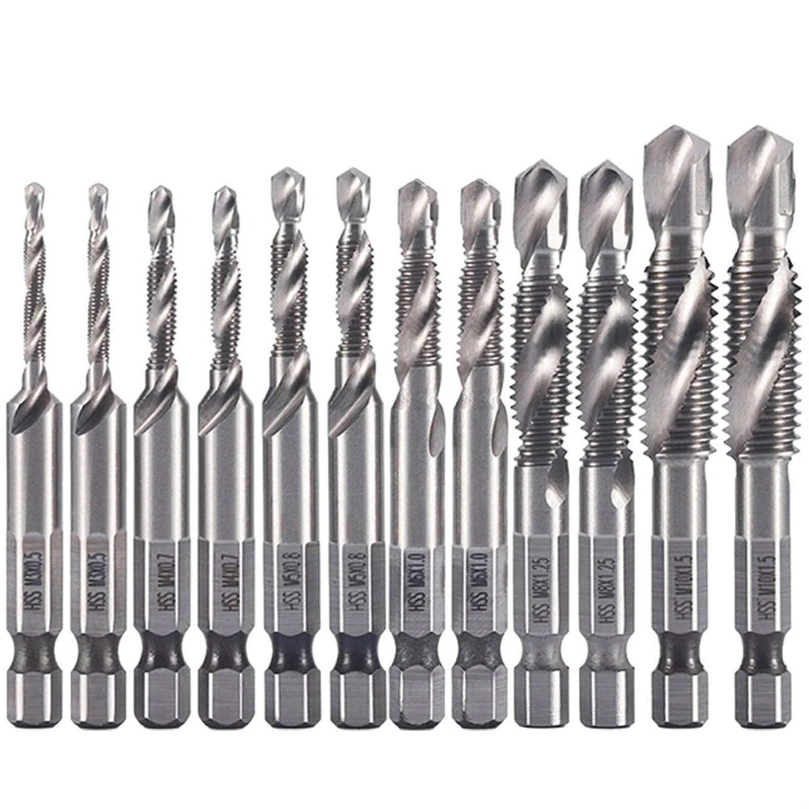 Set di punte da trapano for maschi HSS da 12 pezzi - M3 M4 M5 M6 M8 M10 Utensili di maschiatura metrici con codolo esagonale for filettatura interna