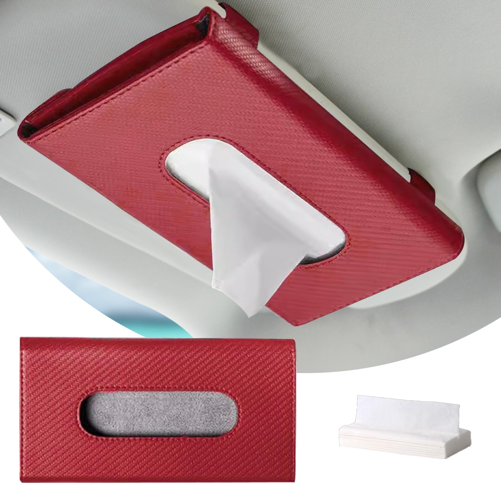 CHRYMUM Car Visor Tissue Holder, Vehicle Leather Tissue Holder, Sunshade Accessories