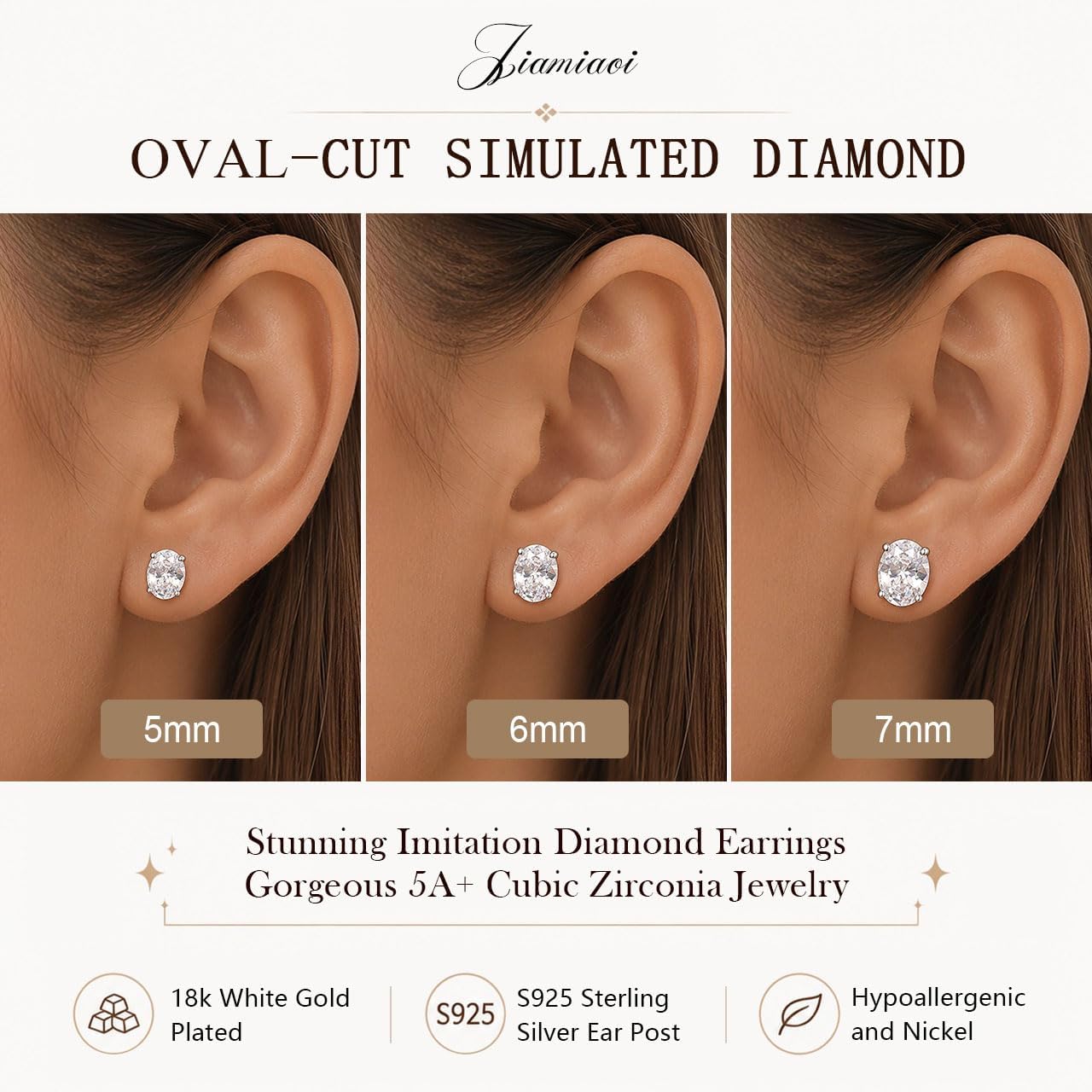 Jiamiaoi 925 Sterling Silver Round/Oval/Square/Triangle Cut Princess Cut 5A+ Cubic Zirconia Stud Earrings for Women Men Hypoallergenic Earrings Silver/Gold Plated 5mm to 8mm CZ Fashion Jewelry for Men Women