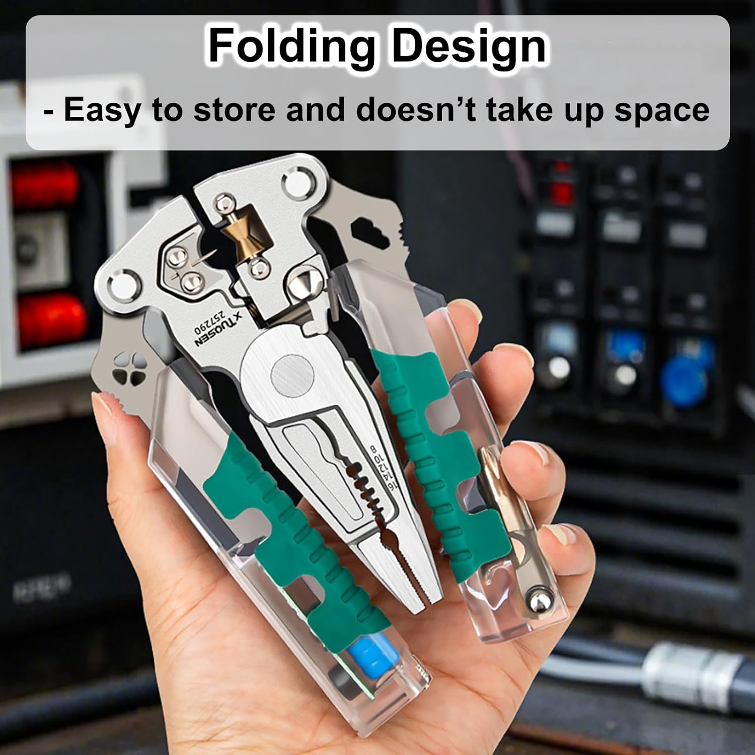 18-in-1 Folding Wire Stripper Pliers – Multi-Tool with Voltage Detector & Crimper for Electricians, Compact for Cutting, Pulling & Splitting Wires and Cables