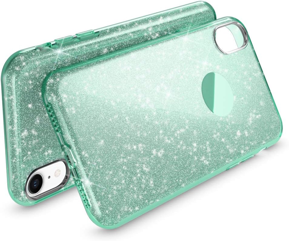 NALIA Glitter Case Compatible with iPhone XR, Ultra-Thin Mobile Sparkle Silicone Back-Cover, Protective Slim-Fit Shiny Protector Skin, Shockproof Crystal Gel Bling Smart-Phone Bumper, Color:Mint