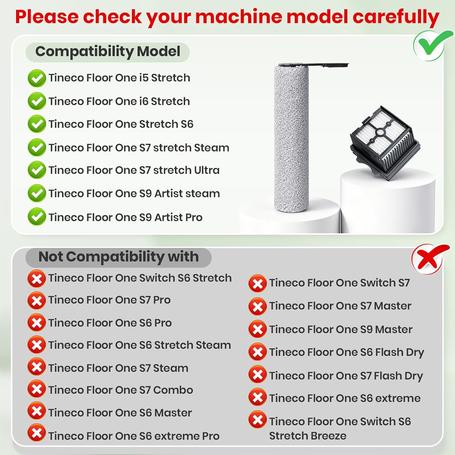 【Not for Switch S6 Stretch/S7 Pro】2 Roller Brush and 4 HEPA Filter Replacement for Tineco Floor One Stretch S6,S7 Stretch Ultra,S7 Stretch Steam,S9 Artist Pro/Steam,i5/i6 Stretch