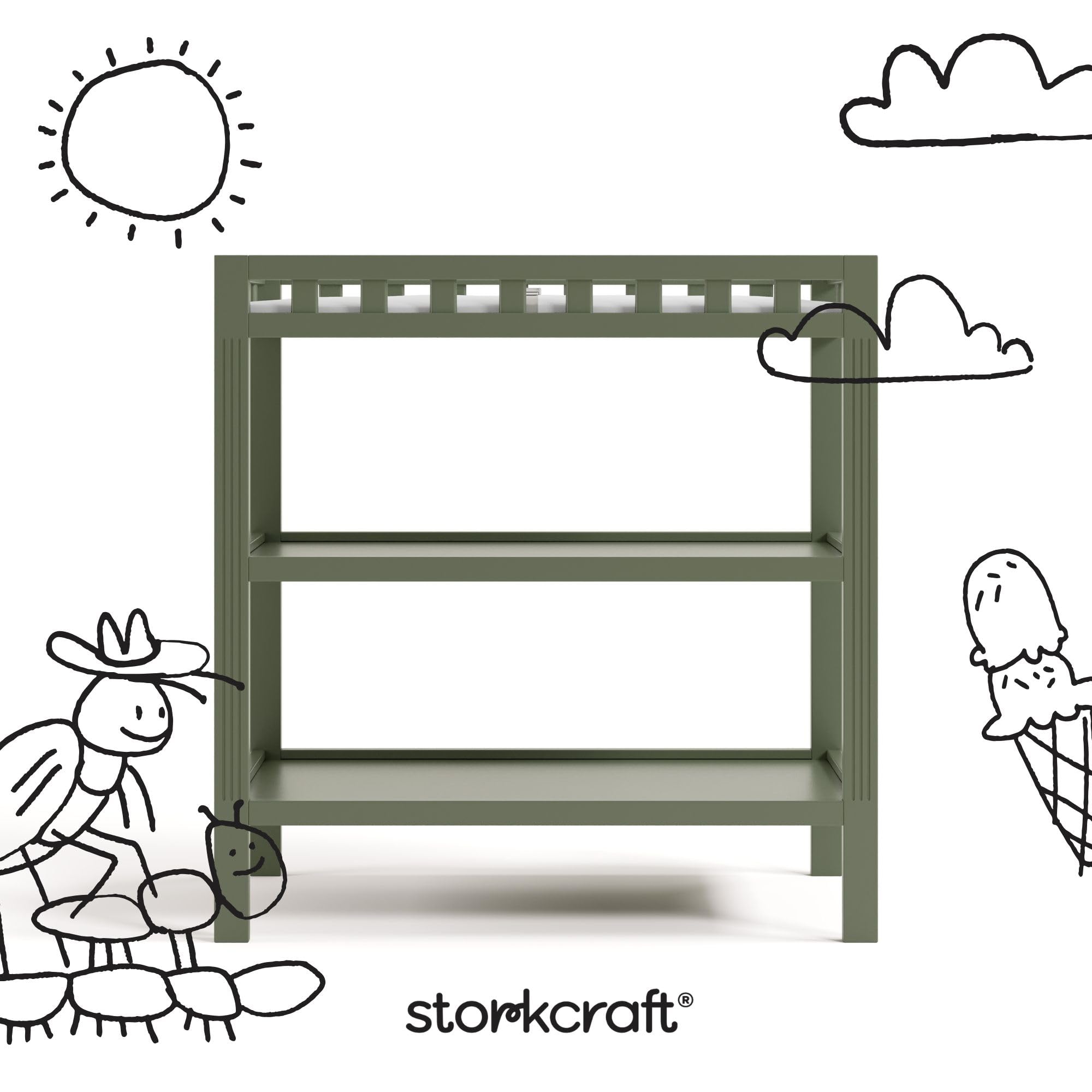 Storkcraft Fasciatoio Morningside In Oliva | Certificato GREENGUARD Gold, Con Cuscino Impermeabile E 2 Ripiani