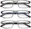 Metal Reading Glasses For Men, Blue Light Blocking Computer Readers Full Rim Rectangle Eyeglasses Spring Hinge, 5 Pack: Black/Brown/Blue/Green/Silver, +2.00