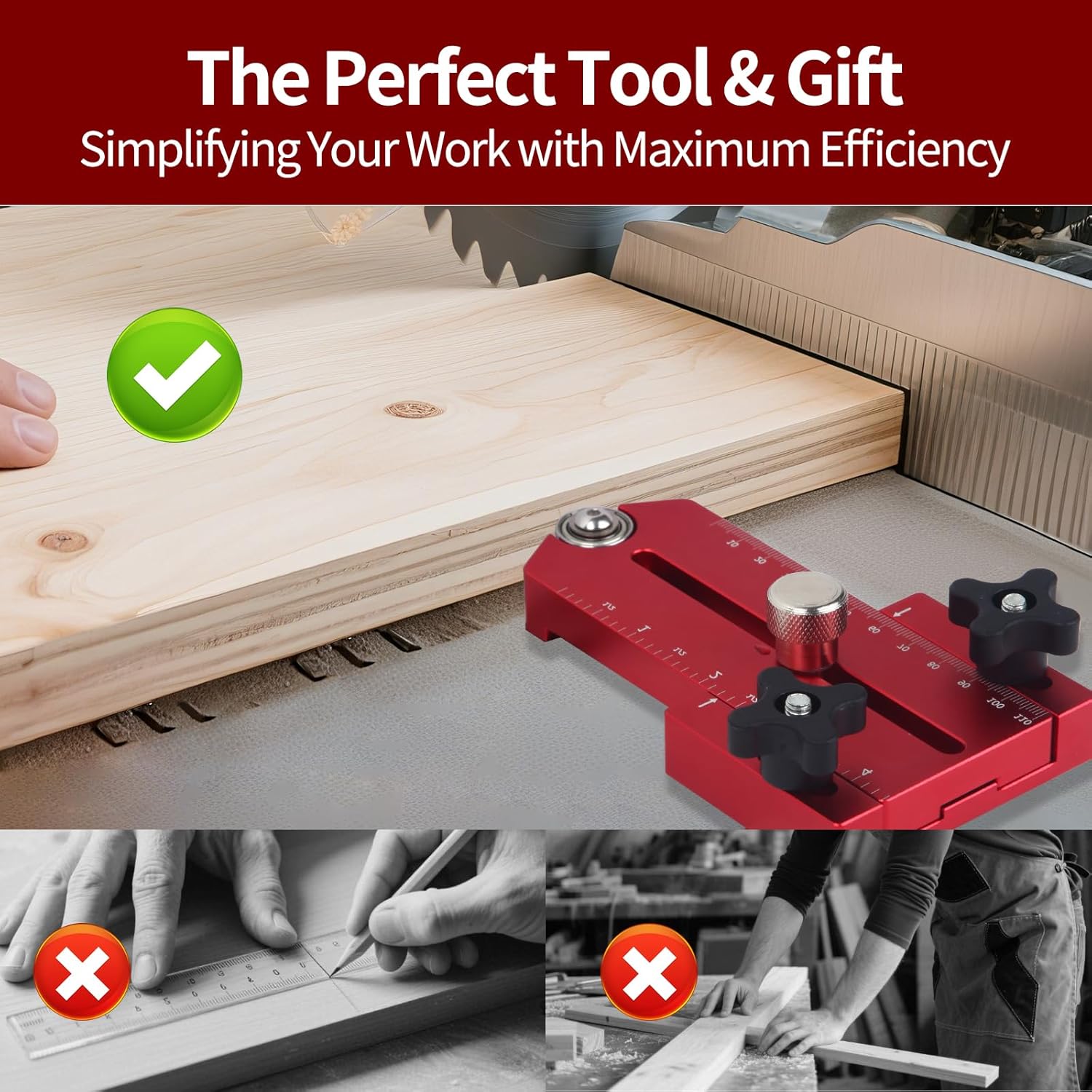 Thin Rip Jig Table Saw Jig Guide, Precision Thin Rip Guide, Table Saw Thin Strip Jig for 3/8" X 3/4" T Slot, for Repeat Narrow Strip Cuts Works with Table Saw Router Table Band Saw
