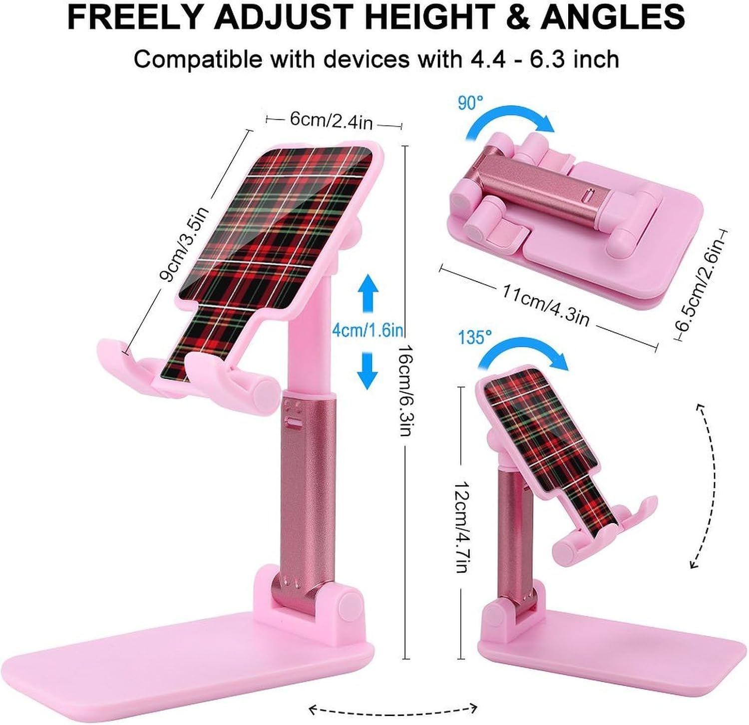 Buffalo Scottish Tartan Plaid Checkered Red Cell Phone Stand for Desk Adjustable Foldable Portable Desktop Cellphone Holder image 2