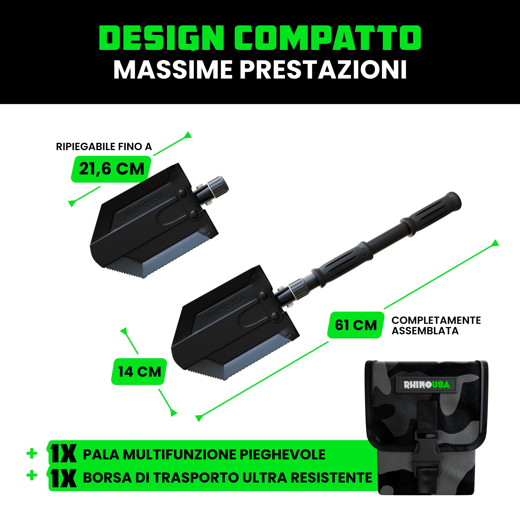 RHINO USA Pala di sopravvivenza pieghevole