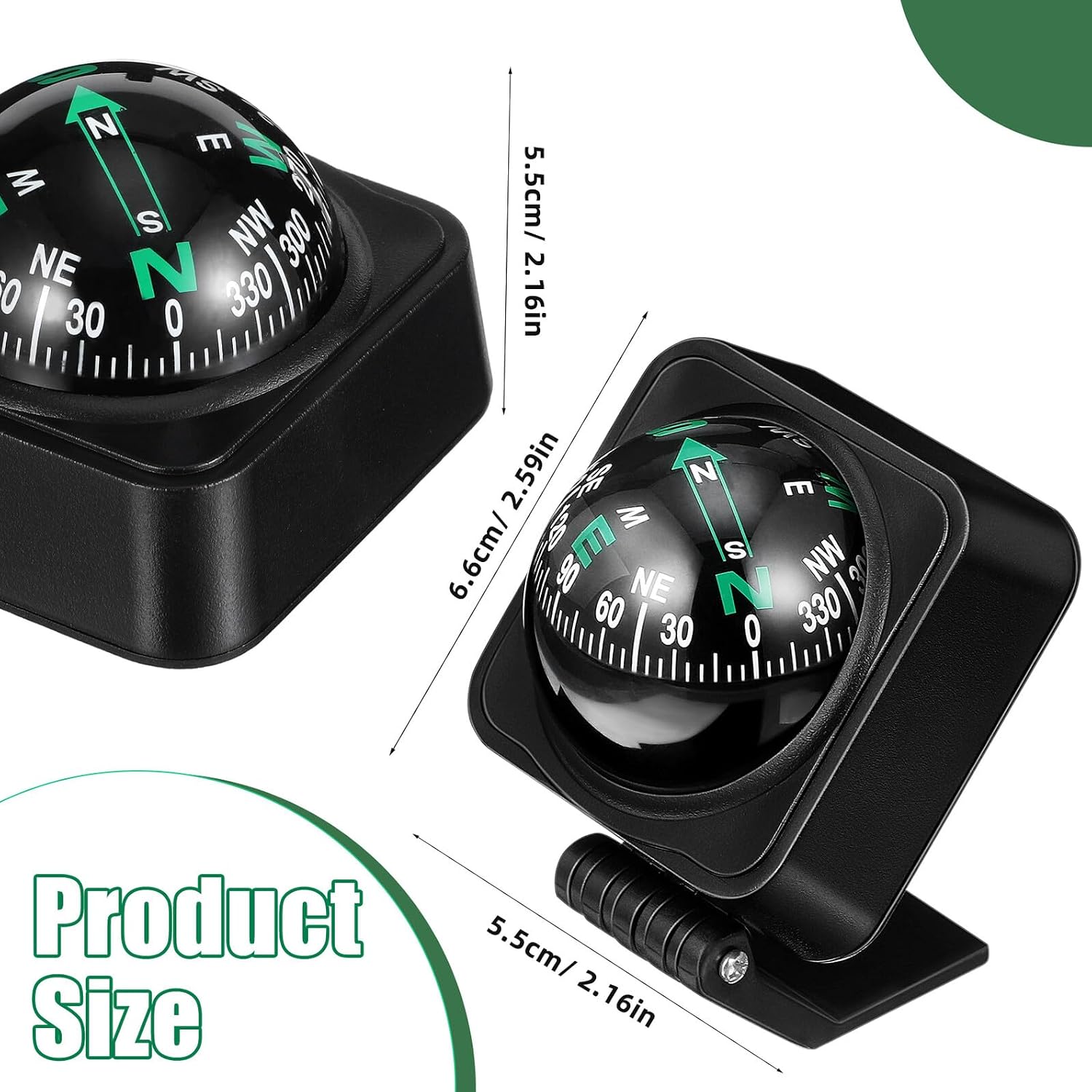 Baluue Car Dashboard Compass Ball, Adjustable Dash Mount Navigation Compass for Automotive and Marine Use, Small Portable Direction Guide for Car, Boat, Truck Outdoor Navigation