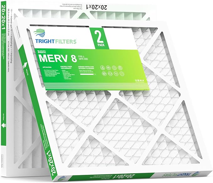 TRIGHTFILTERS 20x20x1 Air Filter 2 Pack, Durable MERV 8 Pleated