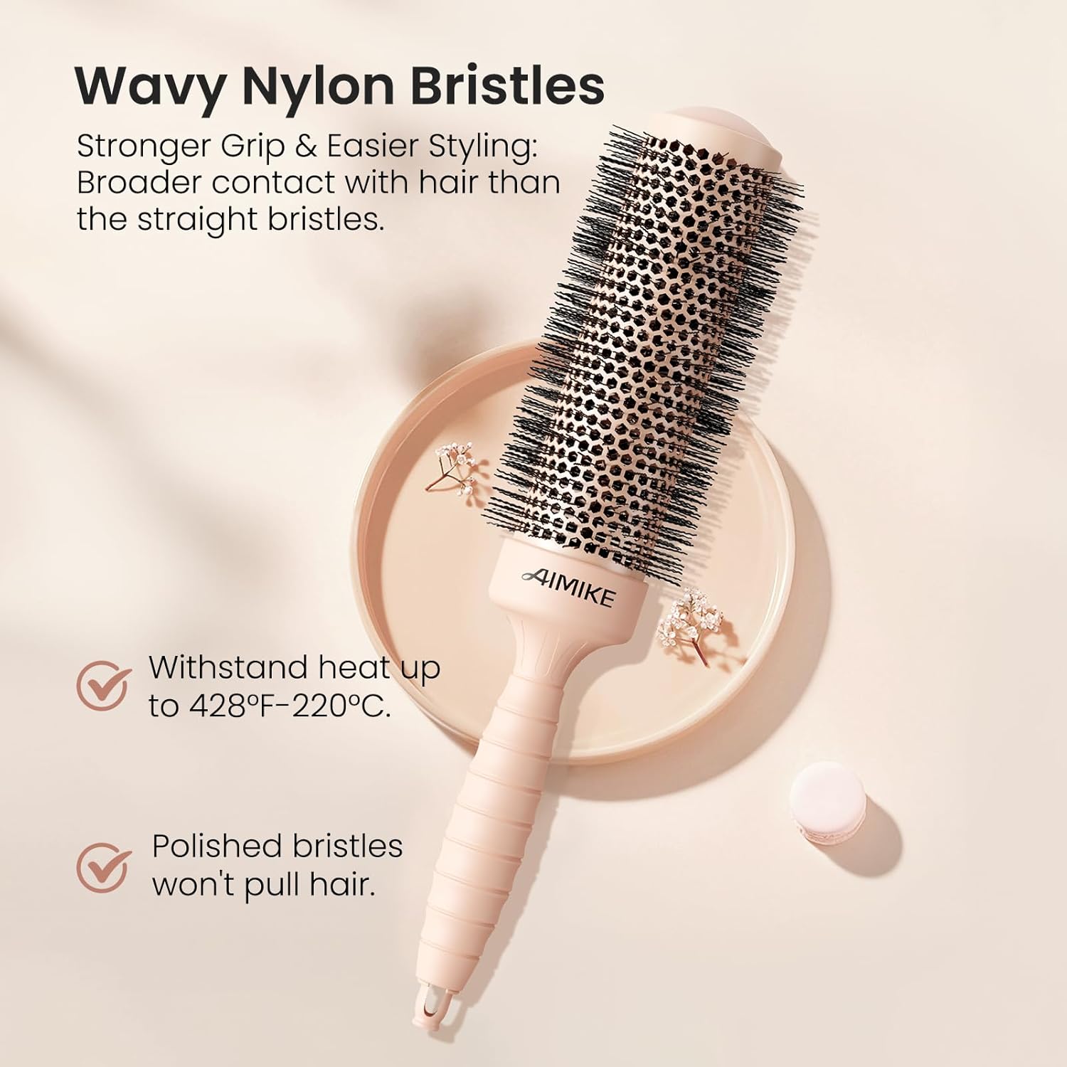 AIMIKE Round Brush for Blow Out, Extra Long Round Hair Brush w/Nano Thermal Ceramic & Ionic Tech, for Blow Drying & Styling, Curling and Shine - Barrel 1.7 inch