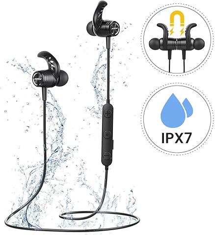 Bluetooth 5.0 Headphones, Mpow S10 Wireless Sports Headphones IPX7 Waterproof, 9H Playtime, Magnetic Design, HD Stereo Sound, In Ear Wireless Earphones with Noise-Cancelling Mic for Work, Home Office