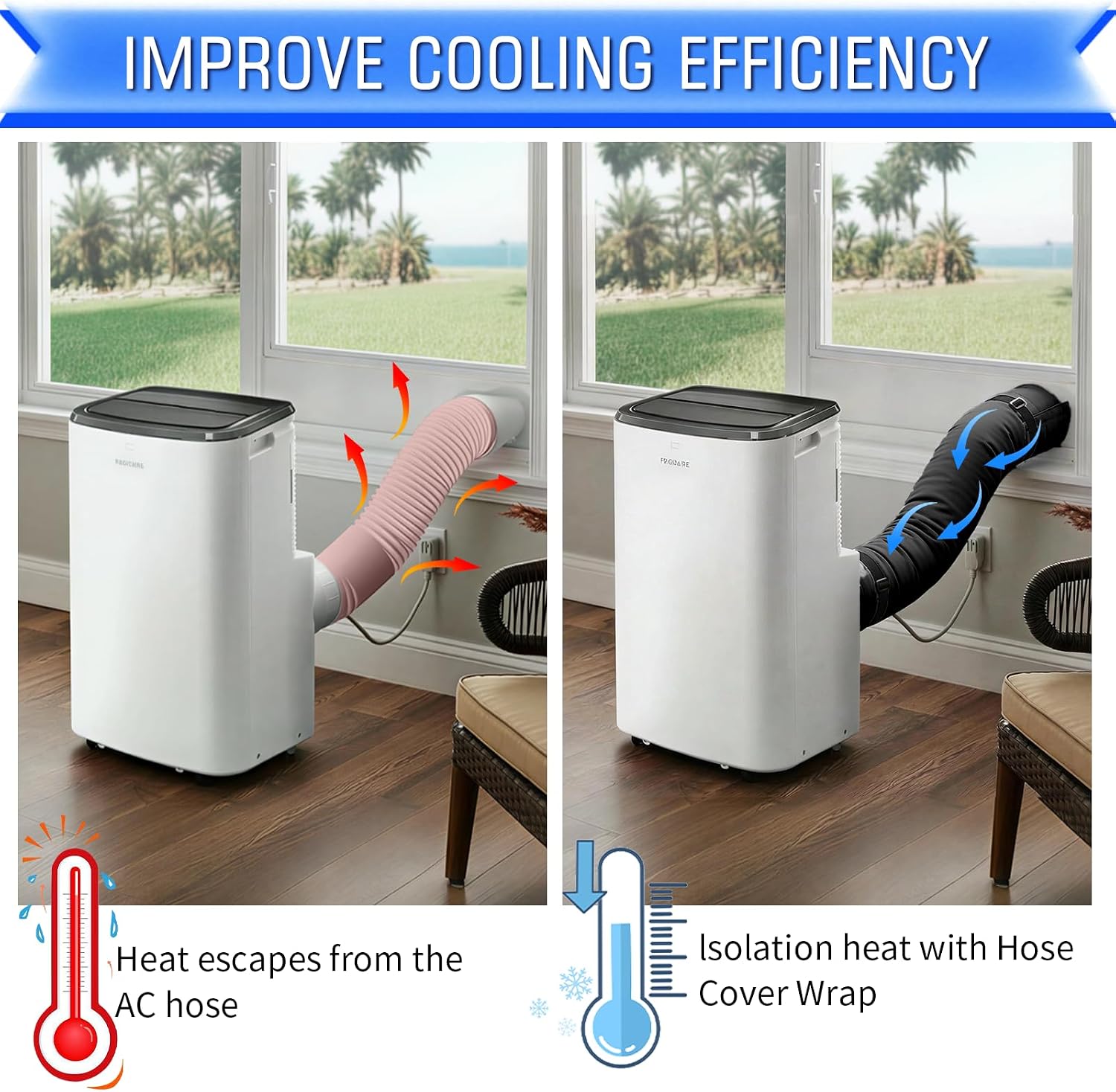 Portable AC Hose Insulation Sleeve, Portable Air Conditioner Hose Cover Wrap,Fits for 5" & 5.9" Diameter Exhaust Hose,Insulated Hoses Duct Vent Cover, Easy to Install with 8 Adjustable Straps